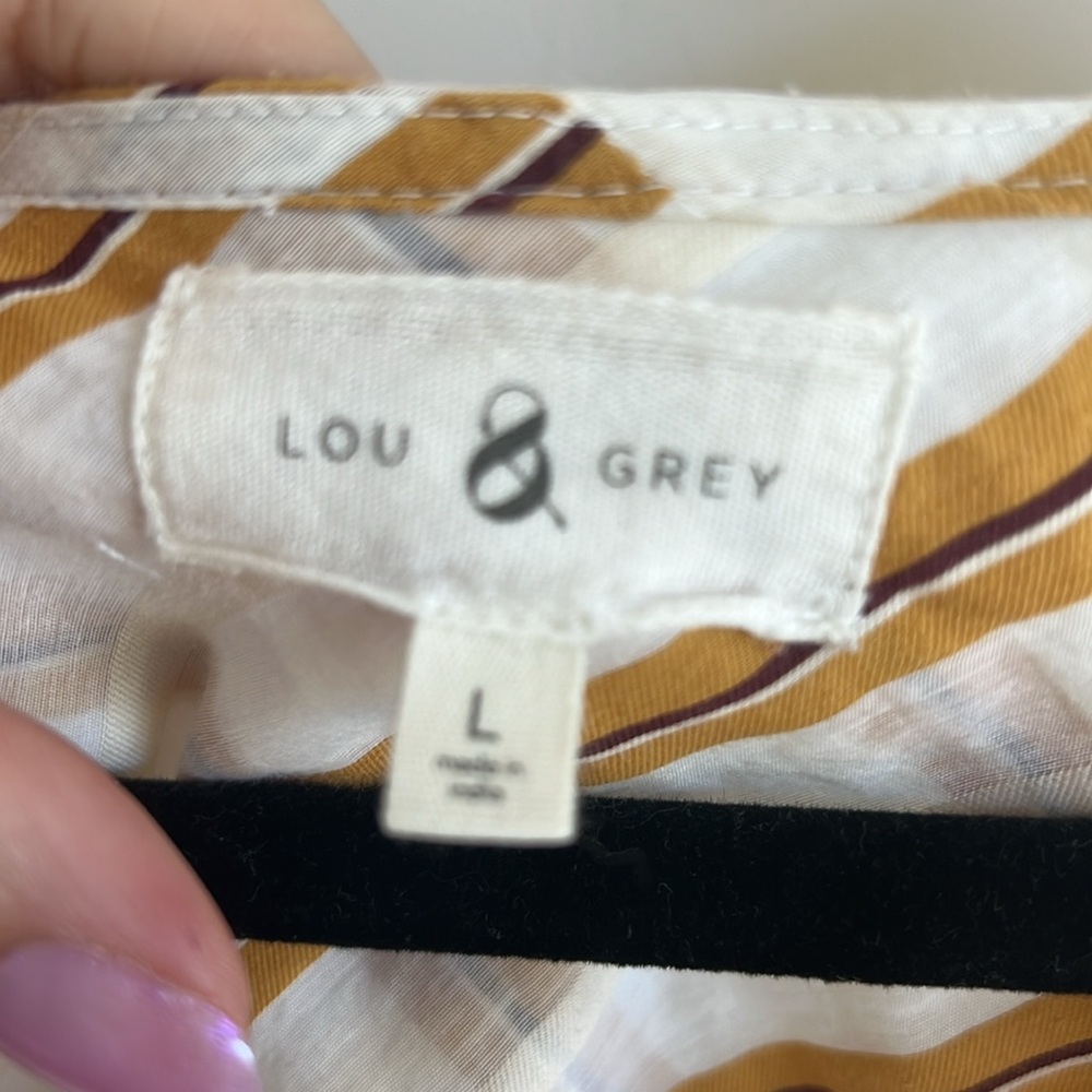 🕶️LOU & GREY Cotton Stripe Popover Blouse Lightweight Summer Loose Fit L - Picture 7 of 7
